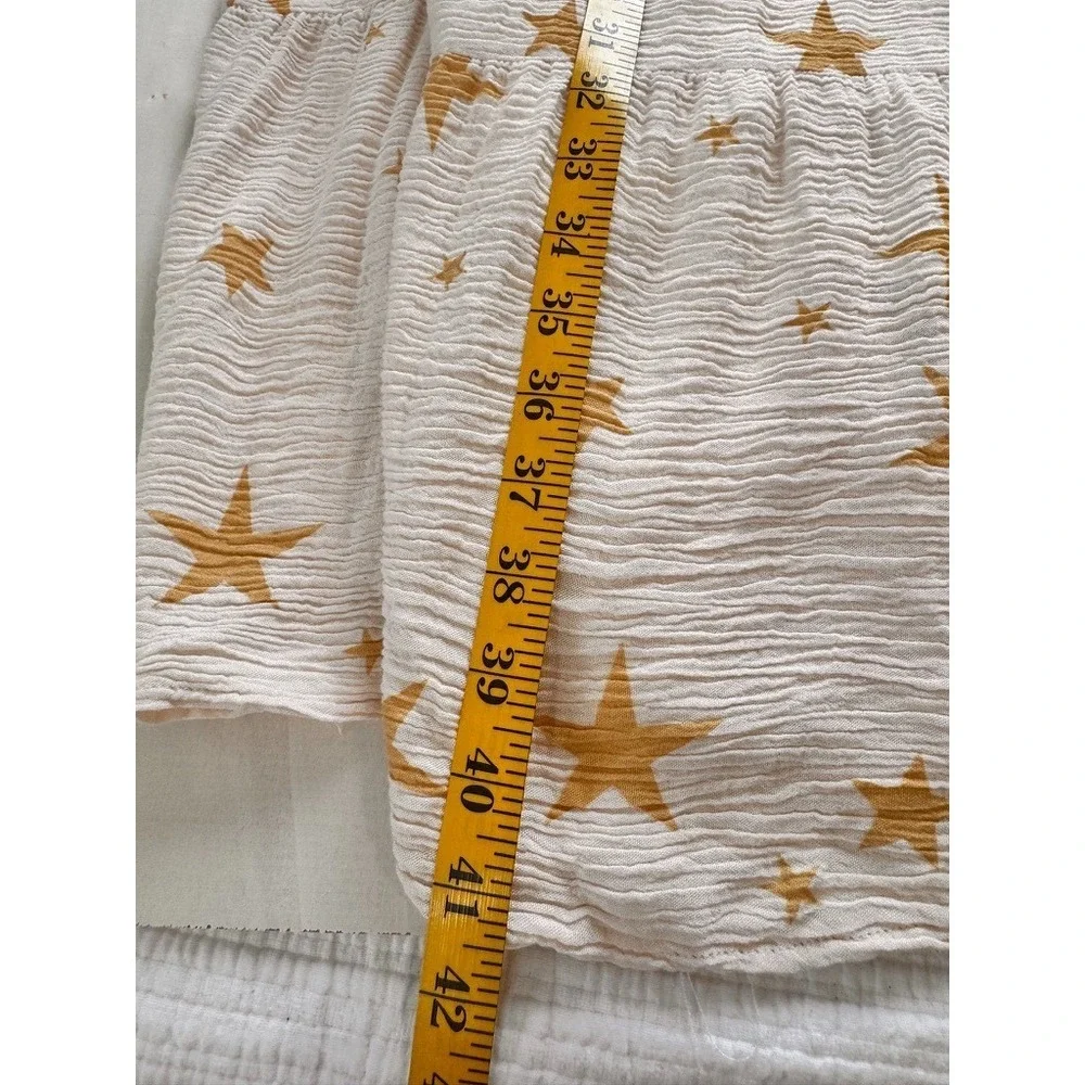 Storia Gold Star Midi Sun Dress Cream Tie Shoulder Smocked Tiered XS Guaze